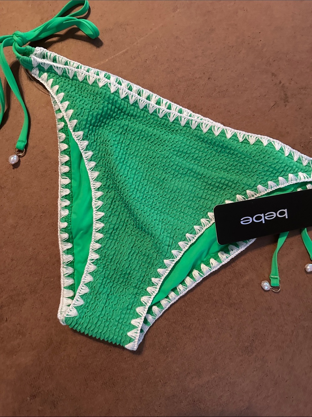 NWT bebe Green Bikini Bottom with White Crochet Trim